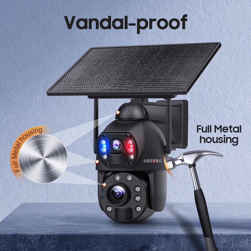 SECTEC 6MP 36X Zoom 4G Solar Battery Camera HD 3K IP Speed Dome Dual Lens Panoramic Ptz Cctv Network Outdoor Security Cameras