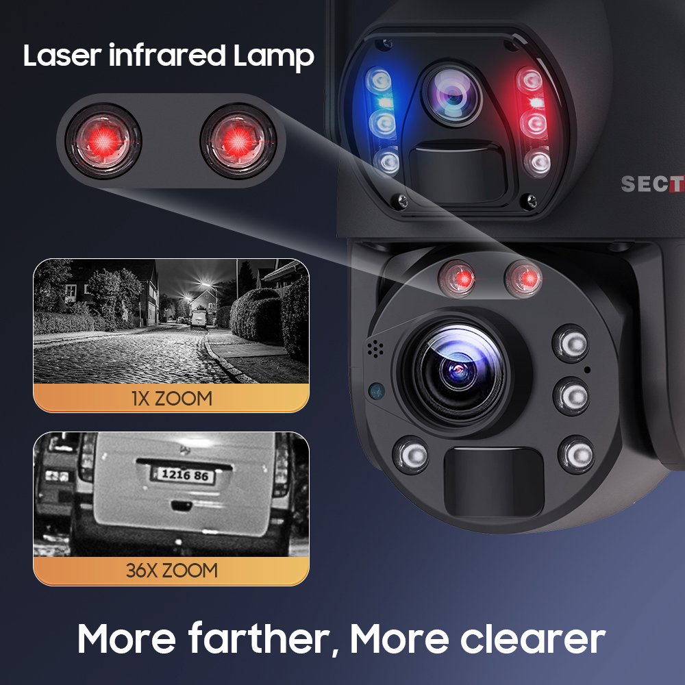 SECTEC 6MP 36X Zoom 4G Solar Battery Camera HD 3K IP Speed Dome Dual Lens Panoramic Ptz Cctv Network Outdoor Security Cameras