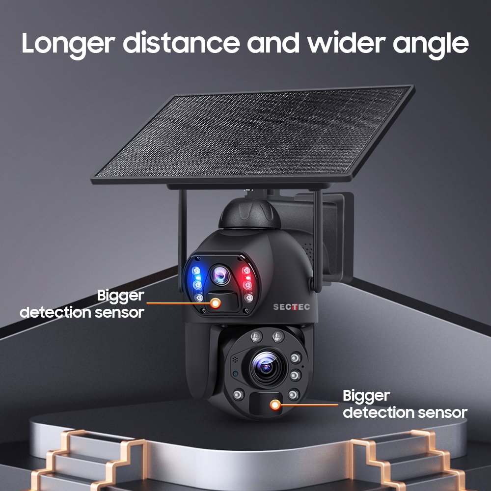 SECTEC 6MP 36X Zoom 4G Solar Battery Camera HD 3K IP Speed Dome Dual Lens Panoramic Ptz Cctv Network Outdoor Security Cameras