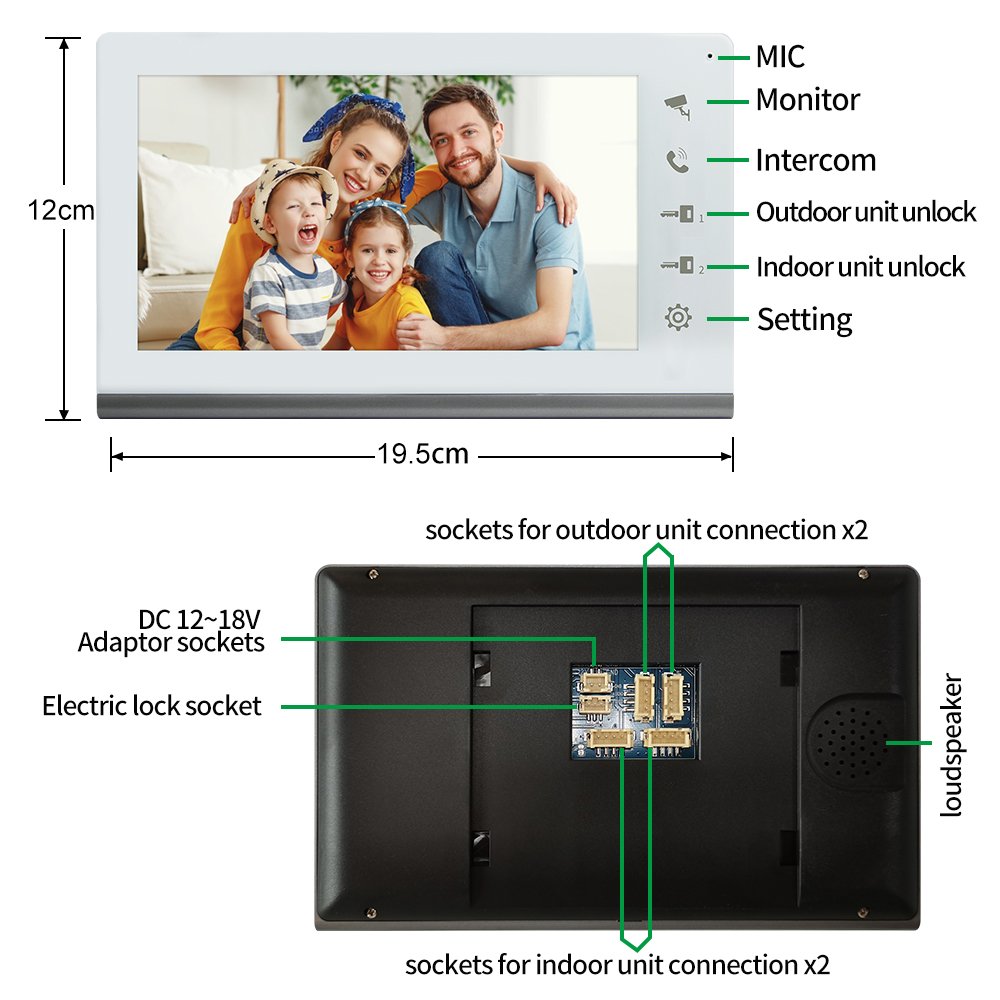 Multi-Kits Video Door Phone System 3pcs 7 Inch Screen and 2 Camera Doorbell Intercom Unlock Night Vision for Villa Apartment