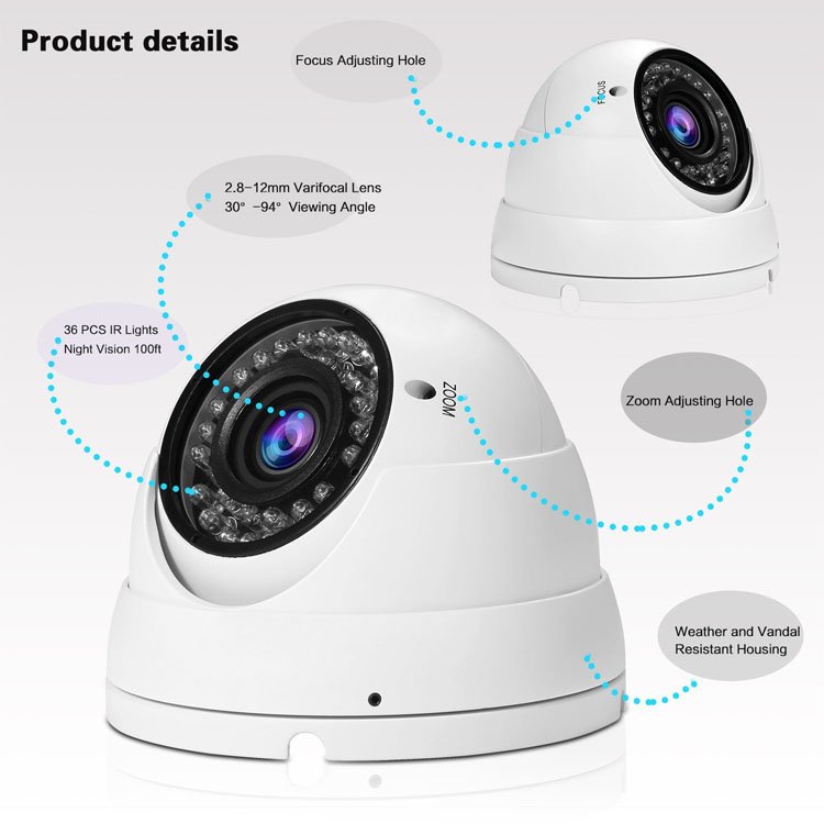 5X Zoom Mini Dome 8MP IP CCTV Camera XVR POE Switches NVR 4K H.265 Audio Support