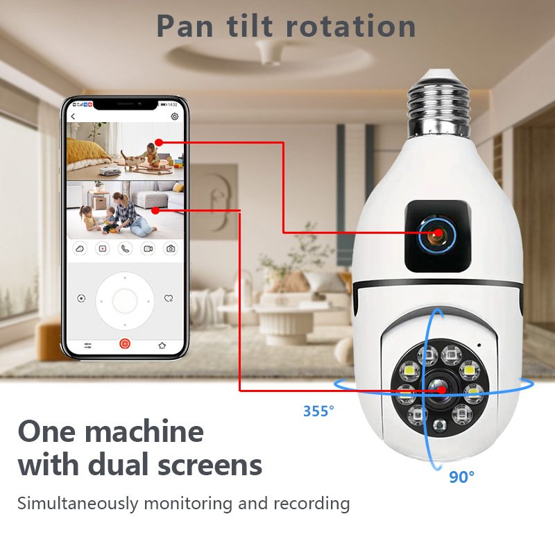 Dual-lens Cameras Smart 4mp Wireless Wifi Light Bulb Camera 360 Surveillance Security Ip Indoor Dual Lens E27 Bulb Cctv Camera