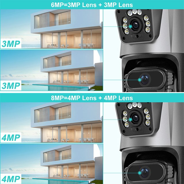 PEGATAH 8MP ICSEE Wireless Outdoor IP CCTV Camera with Dural Lens Wide Angle Two-Way Audio Factory Direct Home Security Outdoor