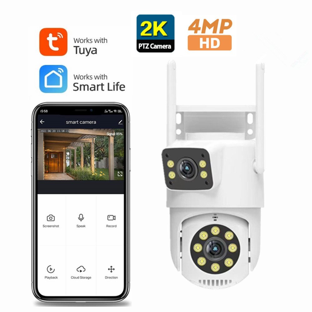 2MP Outdoor Dual Lens Wireless ip Camera cctv Tuya Wifi dual ball machine Camera 1080p two Lens ptz Network Camera
