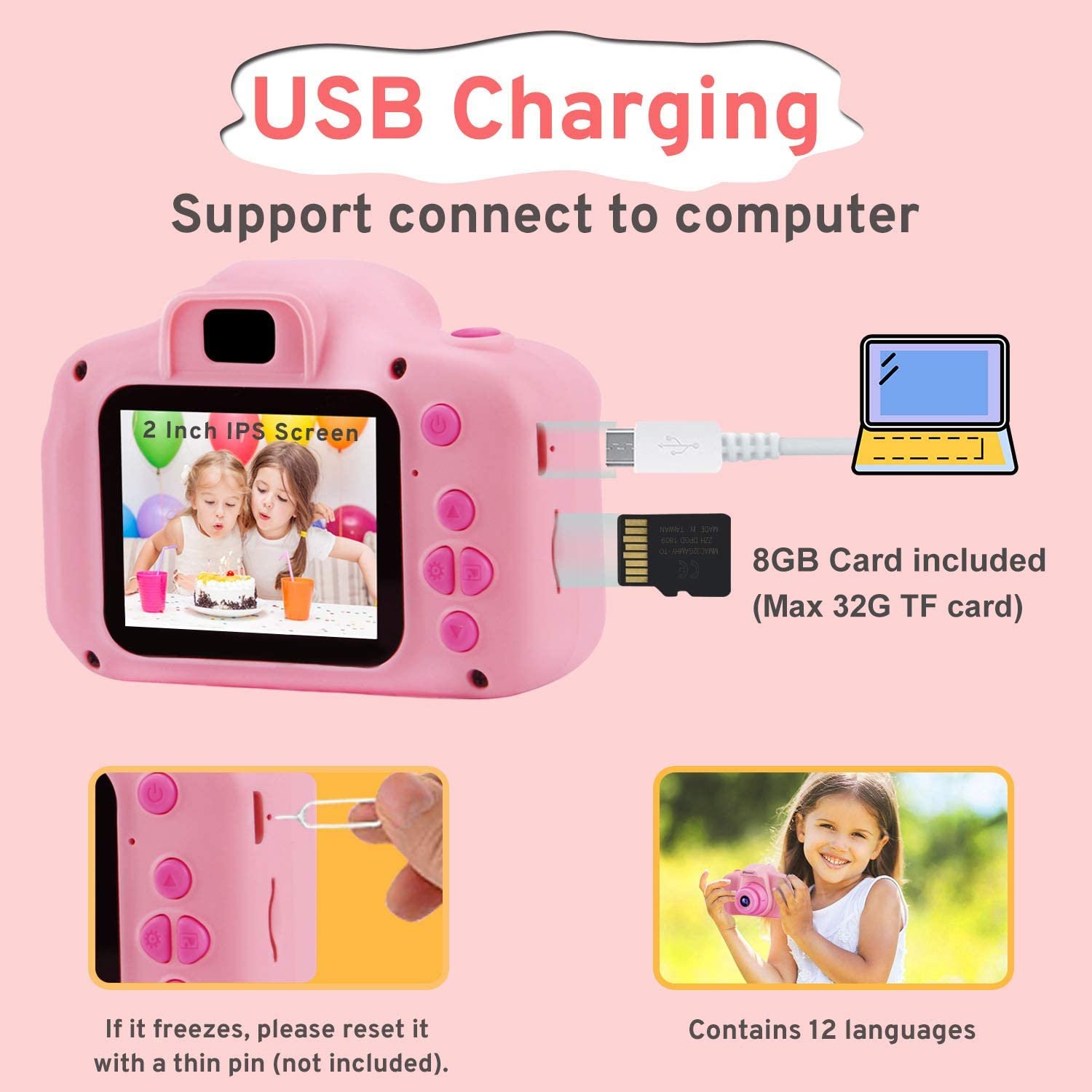 Dropshipping X2 dual camera HD mini kids digital video camera 1080P creative gifts for baby girls children 5~10 years