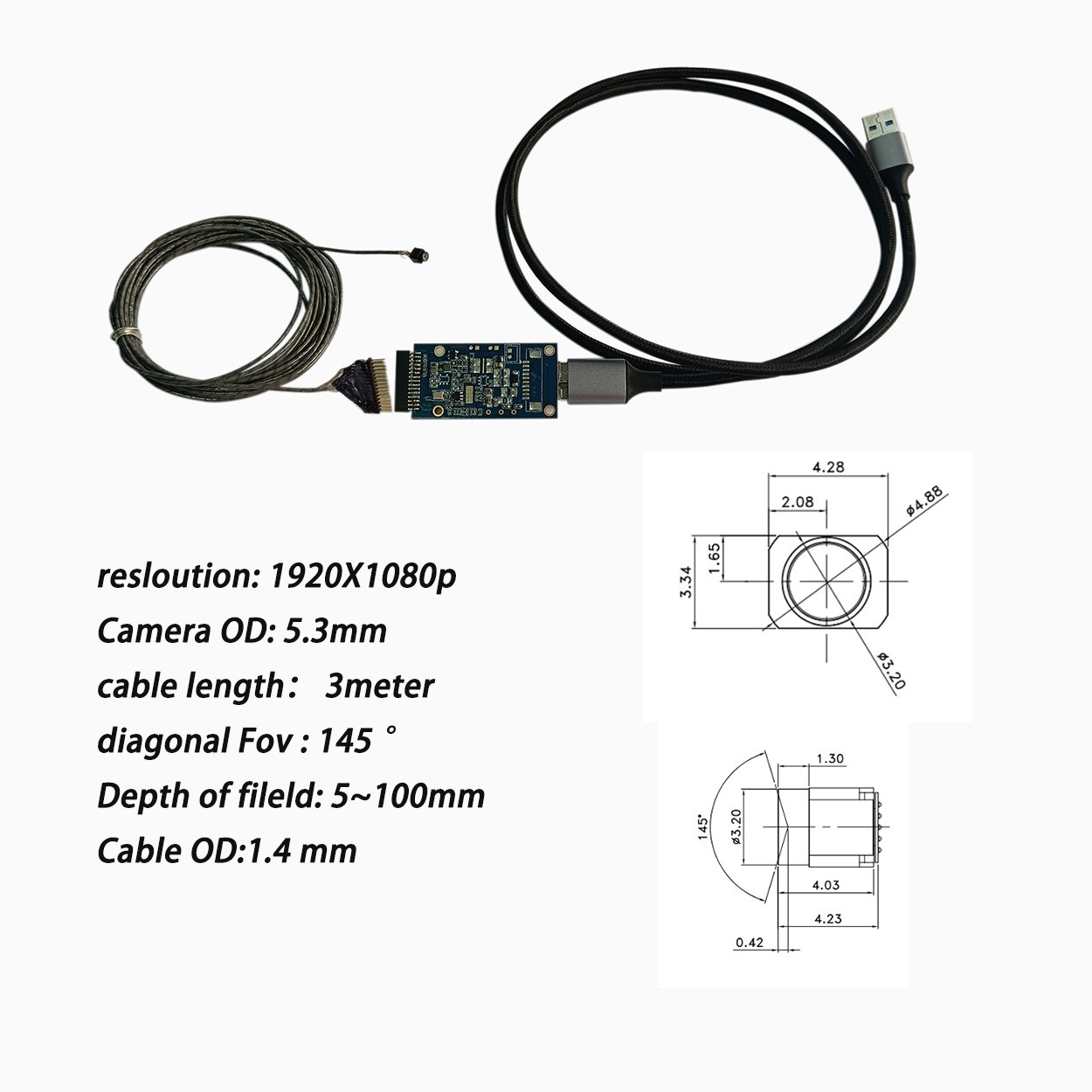 MINI camera 1920*1080P HD madical endoscope camera module with 6LED OVM2740