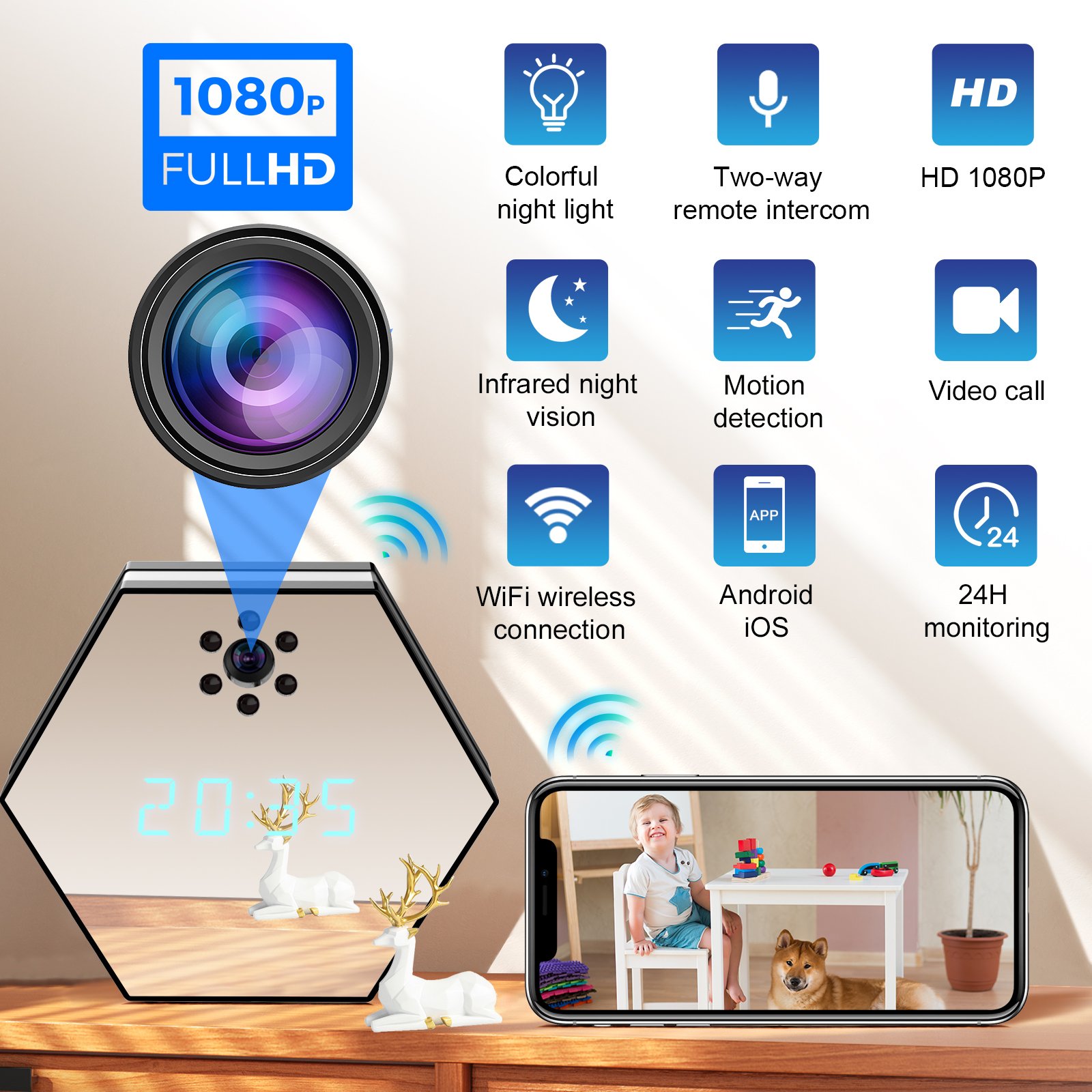CCTV camera HD1080P resolution night vision Nanny clock