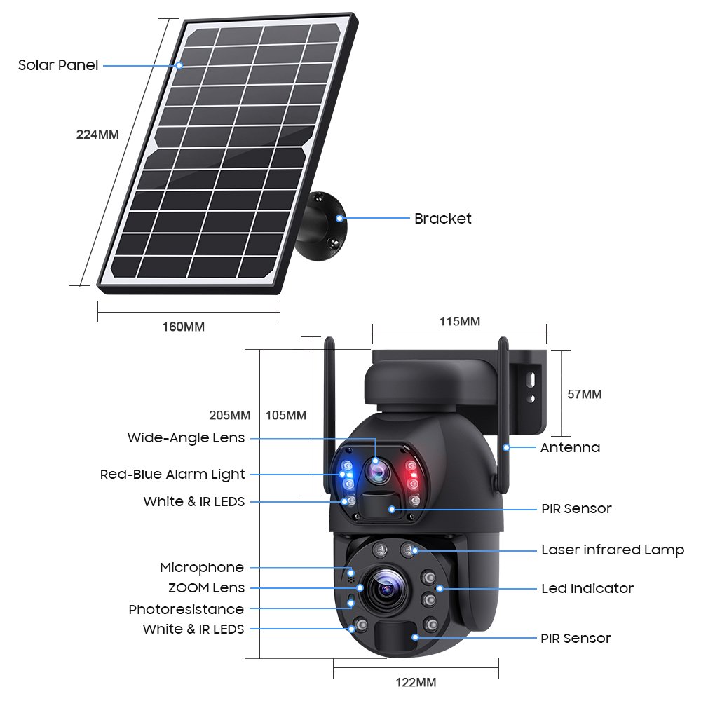 6MP 20X Zoom Dual Lens Camera PTZ Network 4G 7/14 Hours 10W Solar Battery Camera