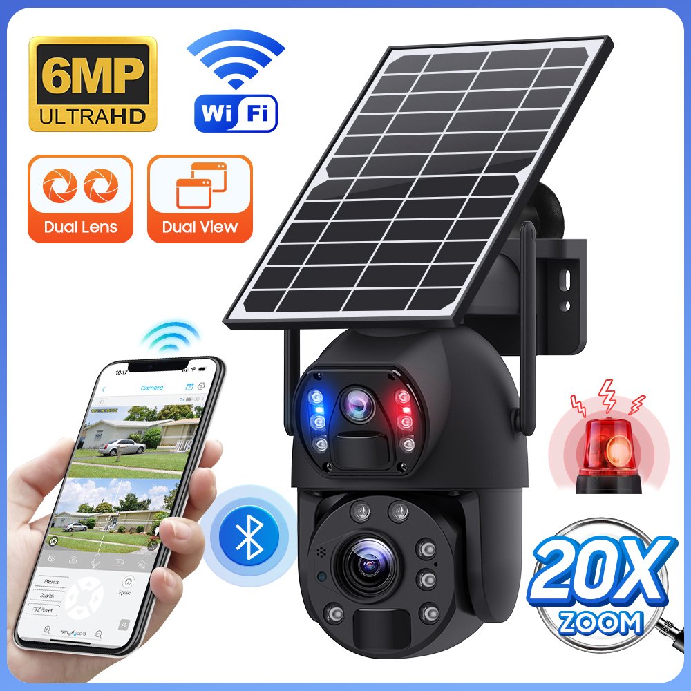 6MP 20X Zoom Dual Lens Camera PTZ Network 4G 7/14 Hours 10W Solar Battery Camera