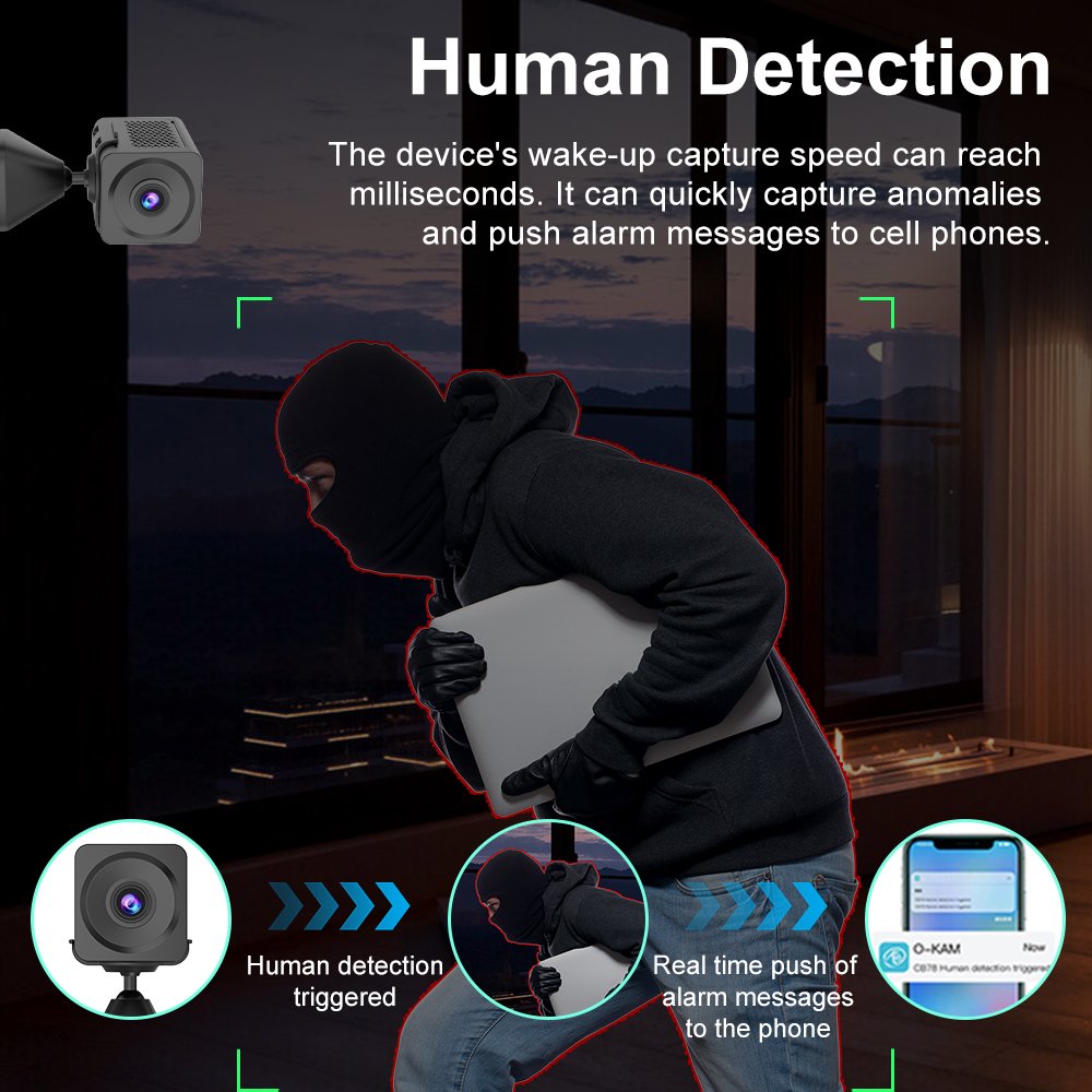 PEGATAH CB78W Portable 3MP Full Color Night Vision Camera Mini Camera With Two-Way Voice Tracking Monitoring with SD Card O-KAM