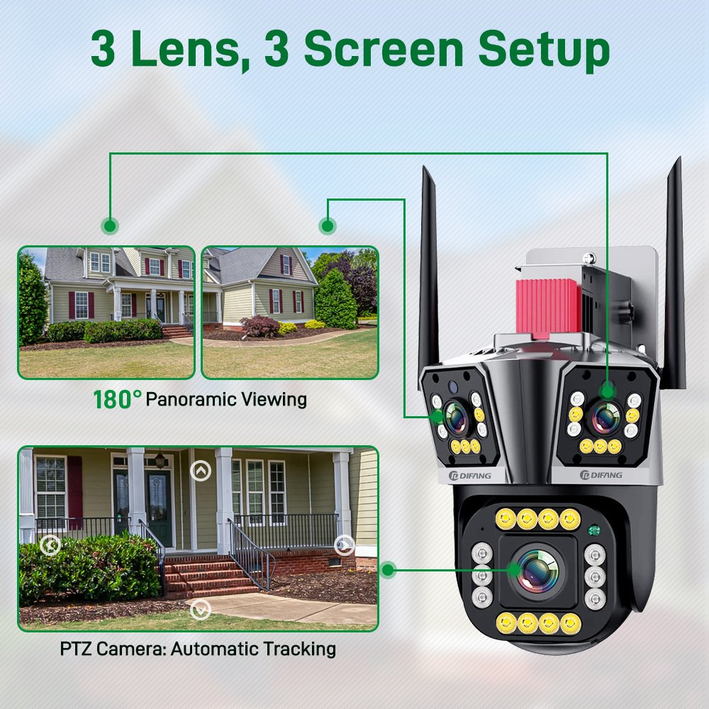 8MP Outdoor Wireless Surveillance WIFI Security Camera System IP Network Camera PTZ Three Lens 4K CCTV camera