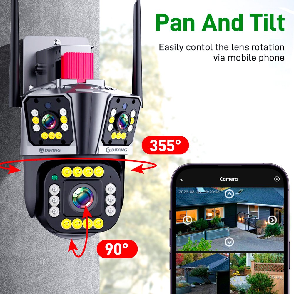 8MP Outdoor Wireless Surveillance WIFI Security Camera System IP Network Camera PTZ Three Lens 4K CCTV camera