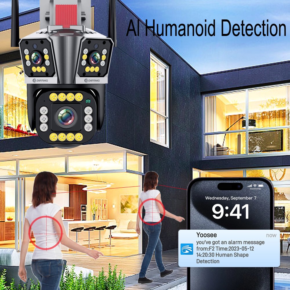 8MP Outdoor Wireless Surveillance WIFI Security Camera System IP Network Camera PTZ Three Lens 4K CCTV camera
