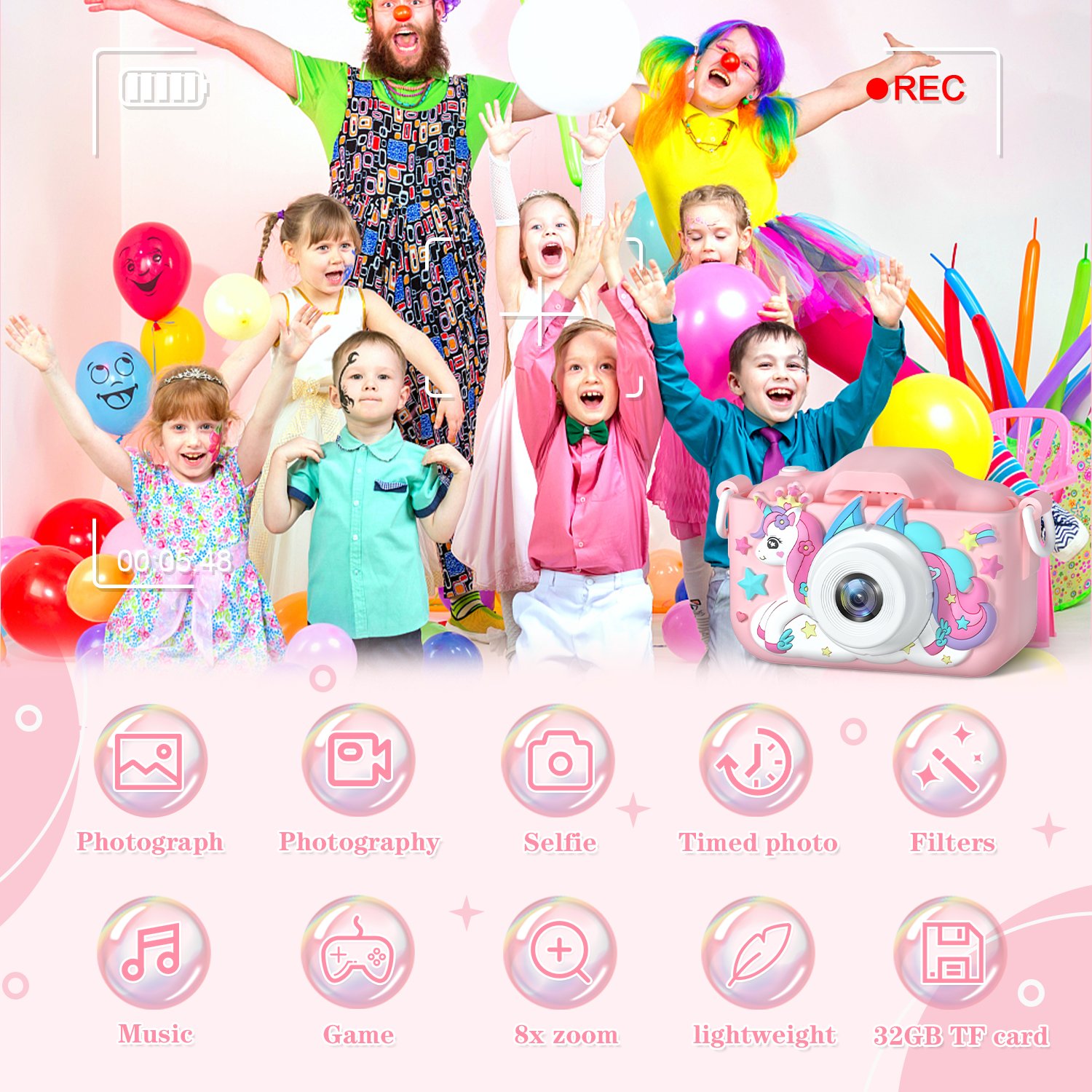Cartoon Selfie 300000 Pixels 2.0 Inch IPS Screen children's kids mini digital photo video camera for kid toys Birthday Gift