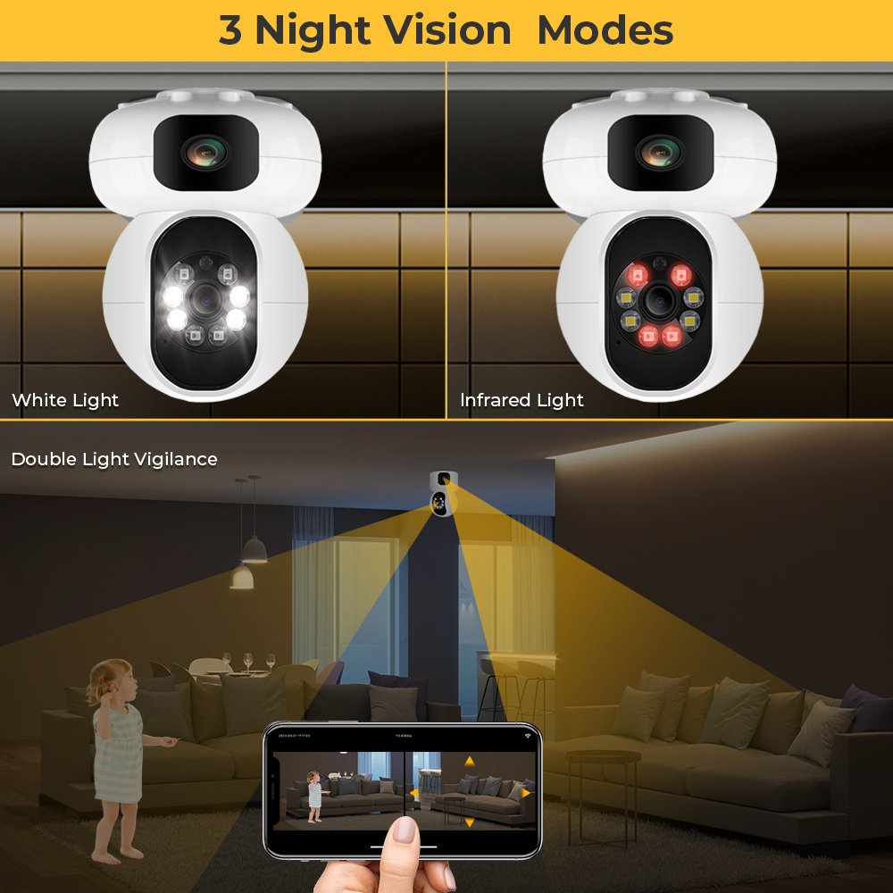 Factory Sale JXLCAM 4MP double lens Surveillance Camera Night Vision Full Color Automatic Human Tracking Indoor Security Monitor