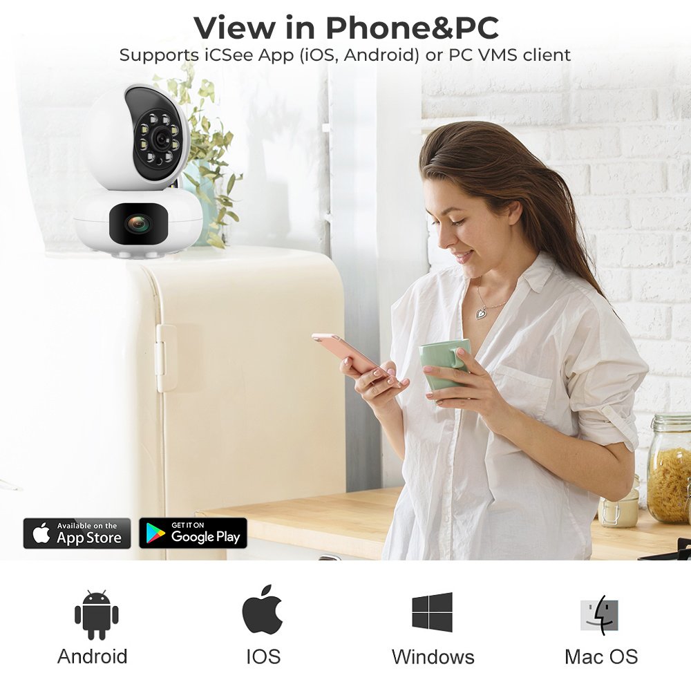 Factory Sale JXLCAM 4MP double lens Surveillance Camera Night Vision Full Color Automatic Human Tracking Indoor Security Monitor