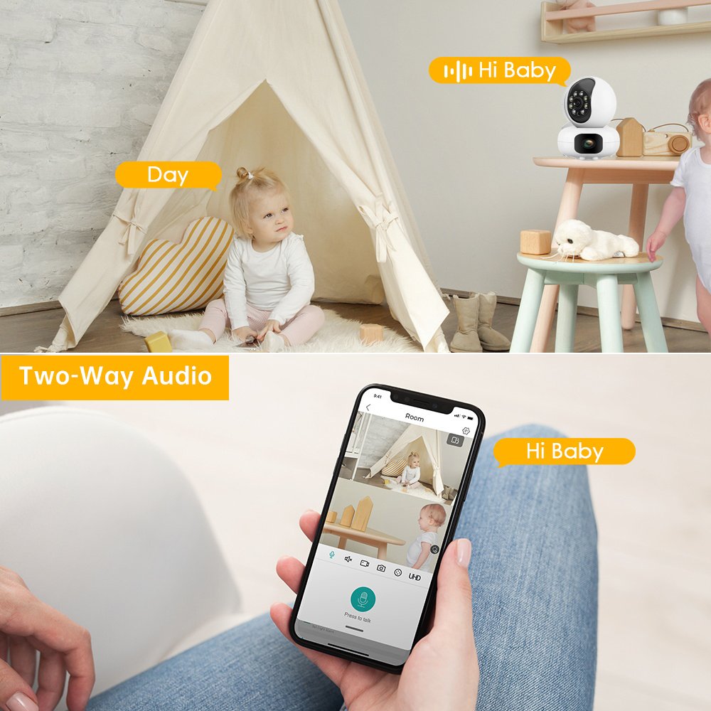 Factory Sale JXLCAM 4MP double lens Surveillance Camera Night Vision Full Color Automatic Human Tracking Indoor Security Monitor