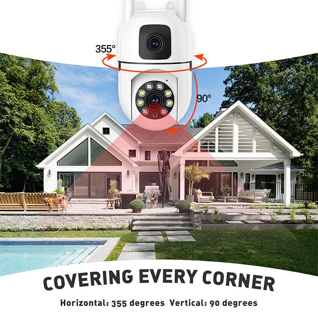 YI LOT 4MP Dual Lens Outdoor Network Camera PTZ WIFI with AI Human Tracking Wireless Voice Alarm for Smart Home Surveillance
