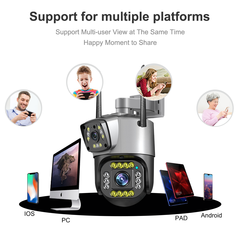 V380 Outdoor Indoor Security PTZ Camera 4MP Dual Lens Two-Way Audio 4G Sim Card Wifi Bullet Style Wide Angle CMOS Sensor Camera