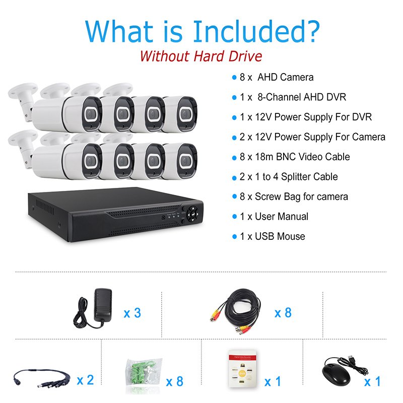 CCTV Security 8CH Audio Mic DVR Analog Camera set 5.0MP AHD KIT high quality motion detection IR mobile PC remote Factory Price