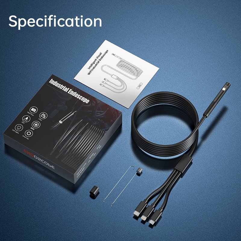 W300-B 3 in 1 Borescope Camera for IOS Android and Type-C plug for Pipeline and AUTO Inspection 7.9mm Industrial Endoscope