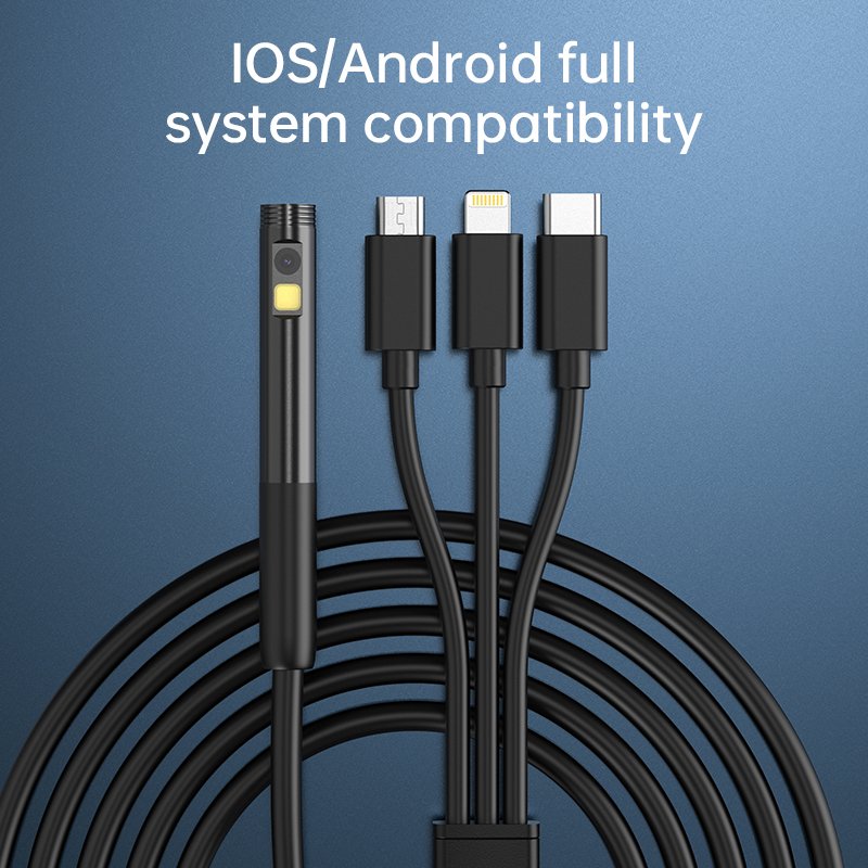 W300-B 3 in 1 Borescope Camera for IOS Android and Type-C plug for Pipeline and AUTO Inspection 7.9mm Industrial Endoscope
