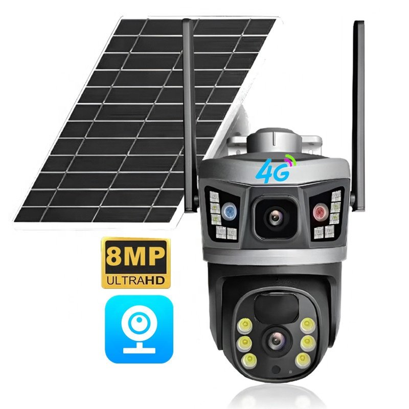 V380Pro 4K 4G SIM Card 2Lens Outdoor Camera Security Color Night Vision PIR Detect IP Solar Surveillance CCTV PTZ Network Camera