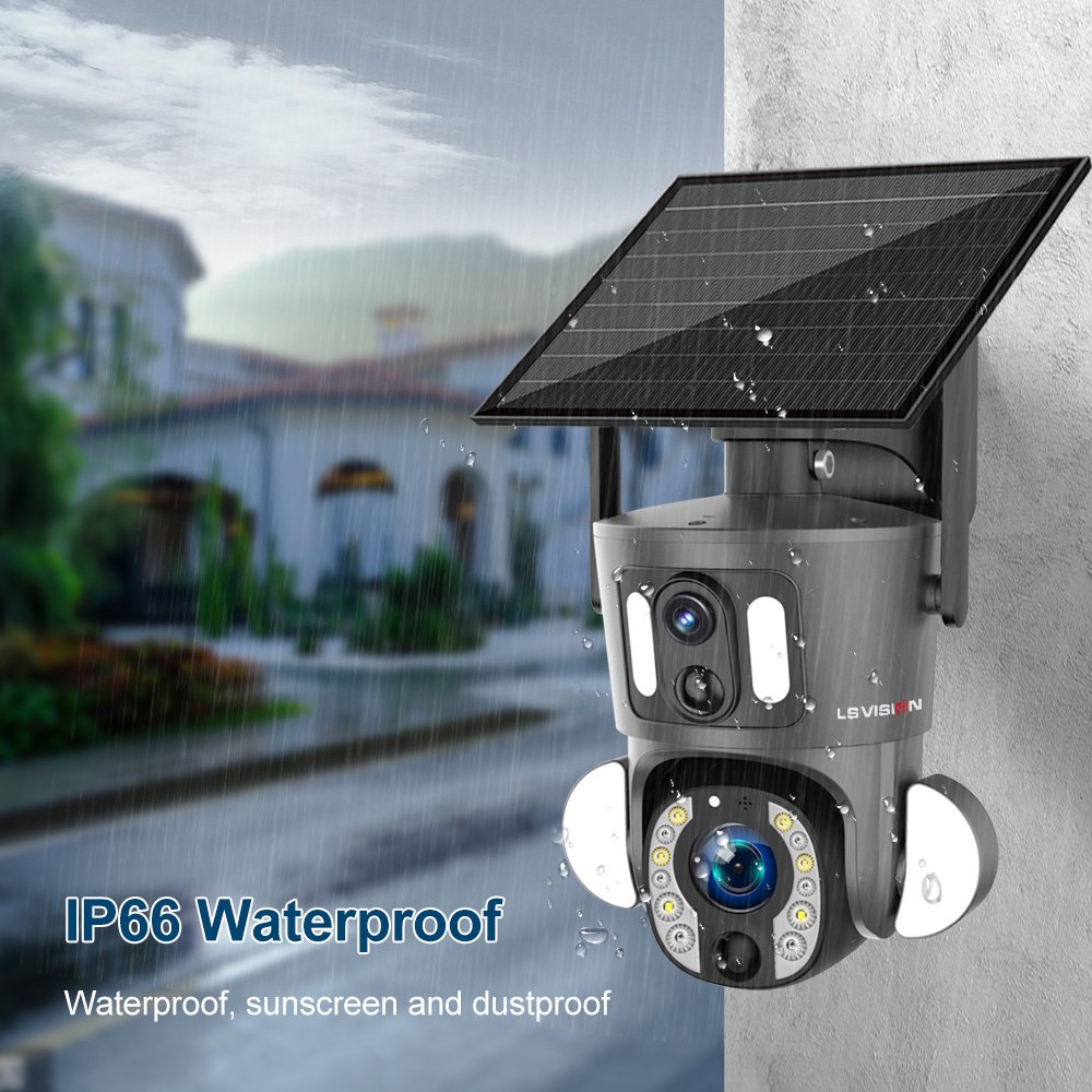 LS VISION 2024 Dual Lens 3K WIFI 4G Solar Floodlight Hot Selling 10X PTZ Network Camera with Night Vision and Auto Tracking