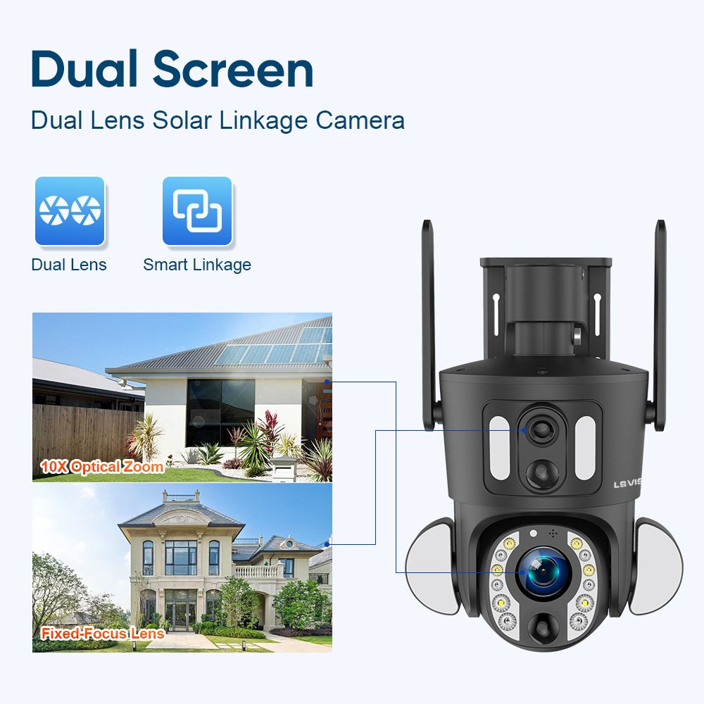 LS VISION 2024 Dual Lens 3K WIFI 4G Solar Floodlight Hot Selling 10X PTZ Network Camera with Night Vision and Auto Tracking