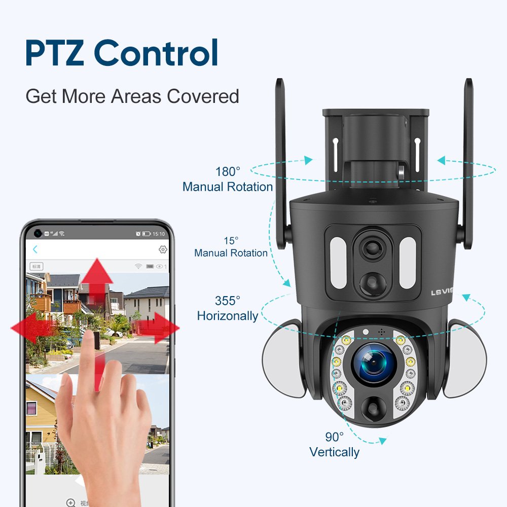 LS VISION 2024 Dual Lens 3K WIFI 4G Solar Floodlight Hot Selling 10X PTZ Network Camera with Night Vision and Auto Tracking