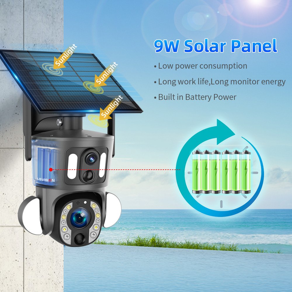 LS VISION 2024 Dual Lens 3K WIFI 4G Solar Floodlight Hot Selling 10X PTZ Network Camera with Night Vision and Auto Tracking