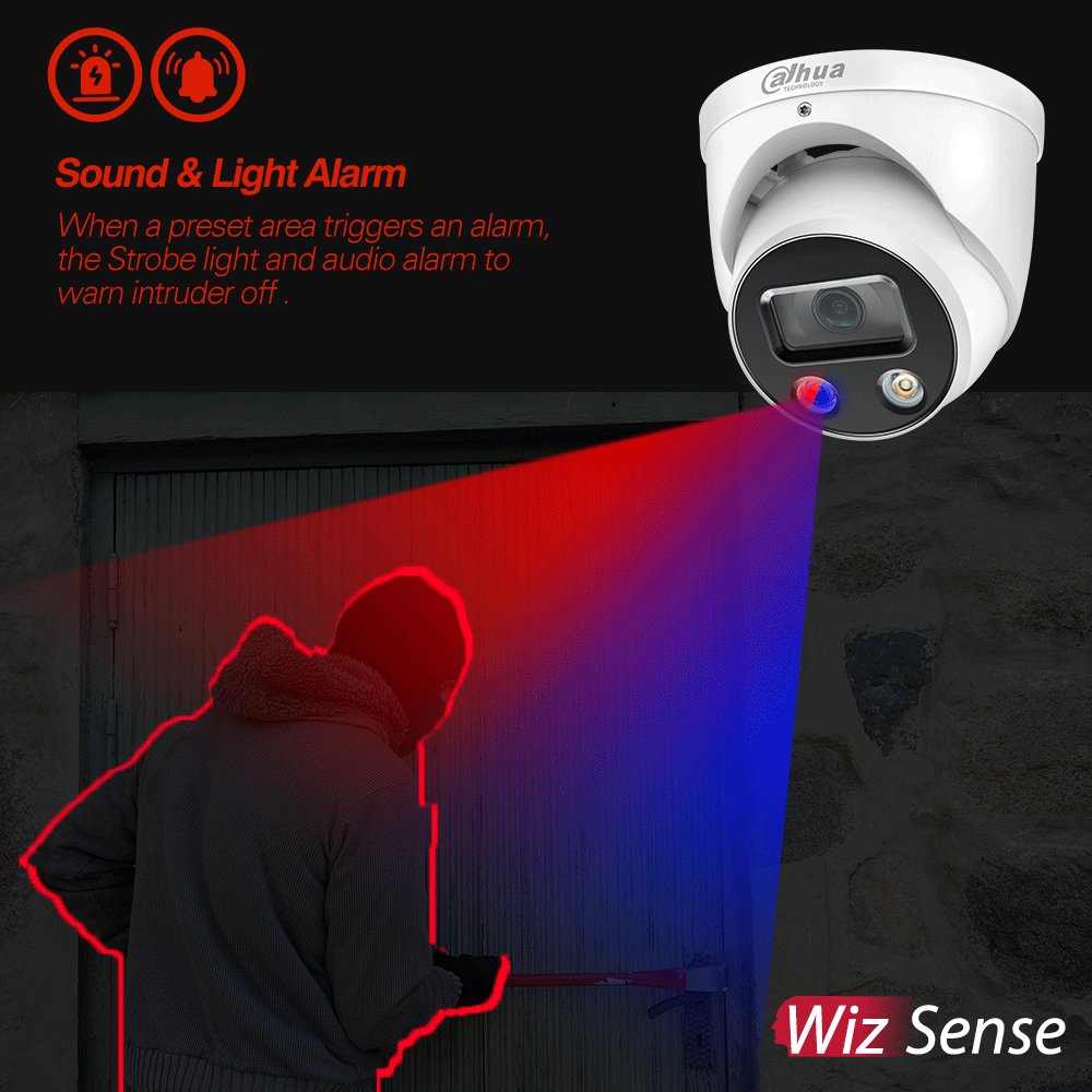 Full color Active Deterrence IP camera Dual Illumination Fixed-focal Eyeball WizSense Network Camera OEM 8MP IPC-HDW3849H-AS-PV