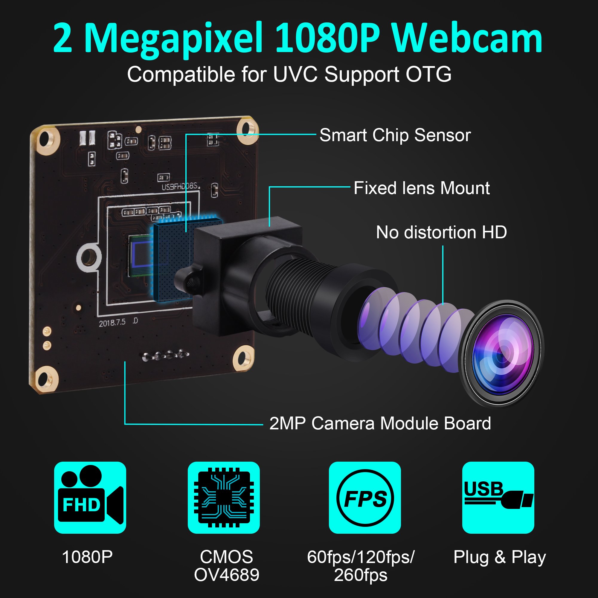 ELP USB2.0 Full HD 1080P CMOS OV4689 High Speed USB2.0 2MP 260fps 120fps 60fps Golf Swing Camera Mini For Trajectory Analysis