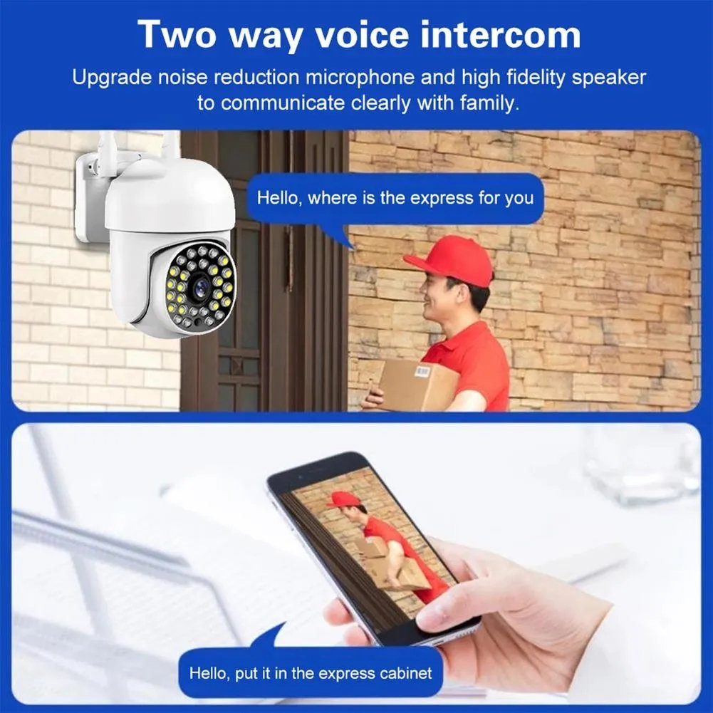 IP66 WaterprooF Outdoor 2.4Ghz WiFi AI Human Tracking Motion Detection PTZ Dome Security Network Camera