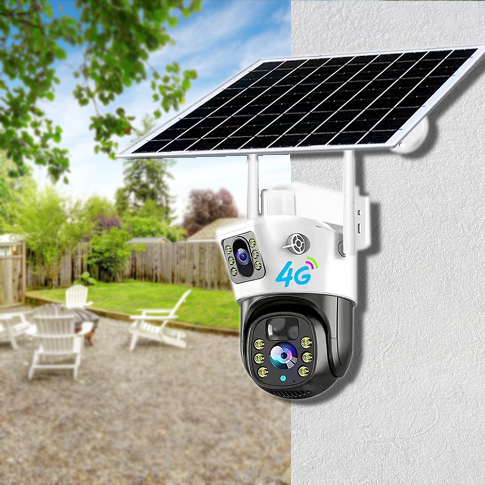 V380 Outdoor Network Camera 2MP+2MP Dual Lens Low Power Energy-Saving Night Vision Built-in Battery Solar Charging OSD Micro SD