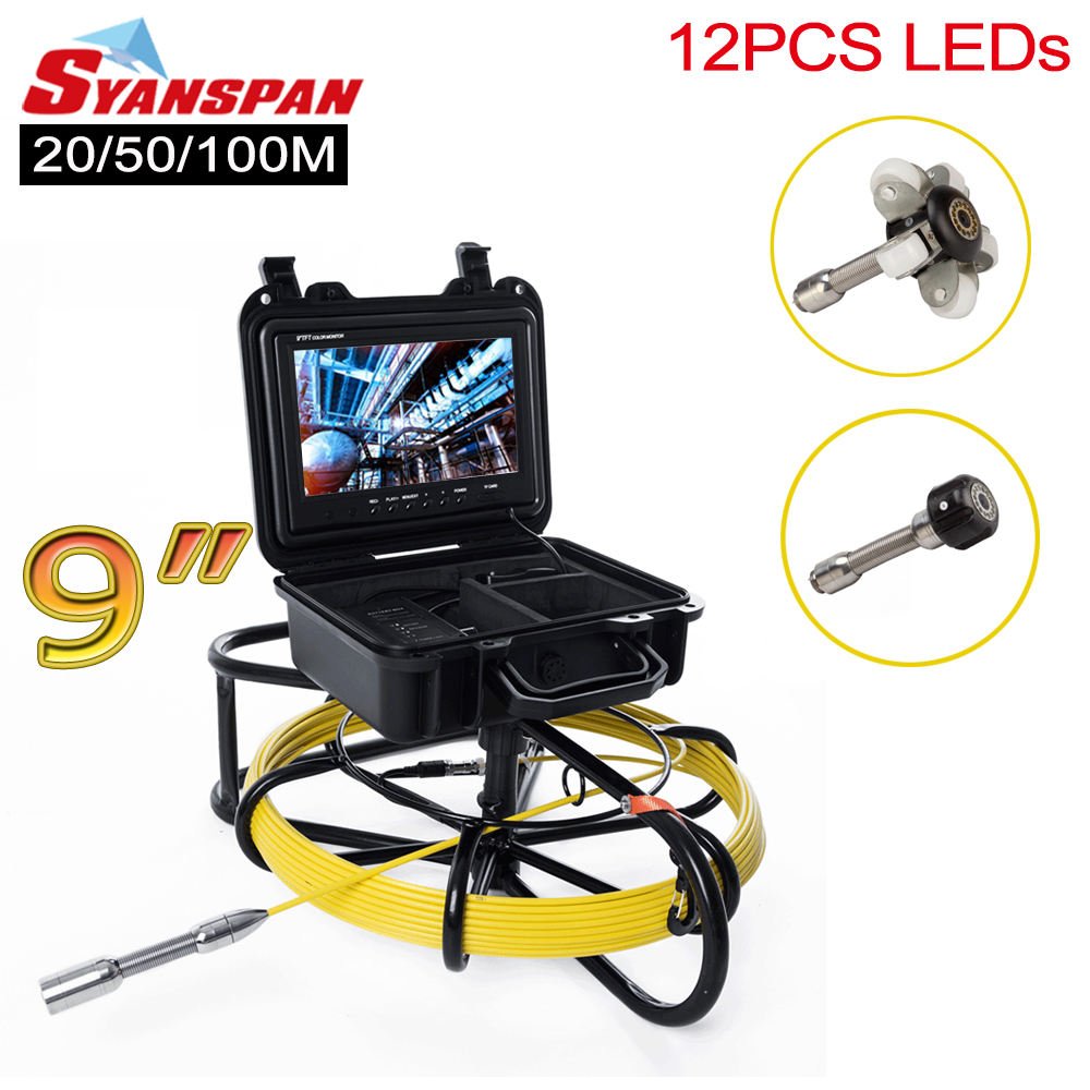 Underfloor 20M 9" TFT Color Analog Screen Sewer cameras endoscope drain Snake Pipe Inspection Camera