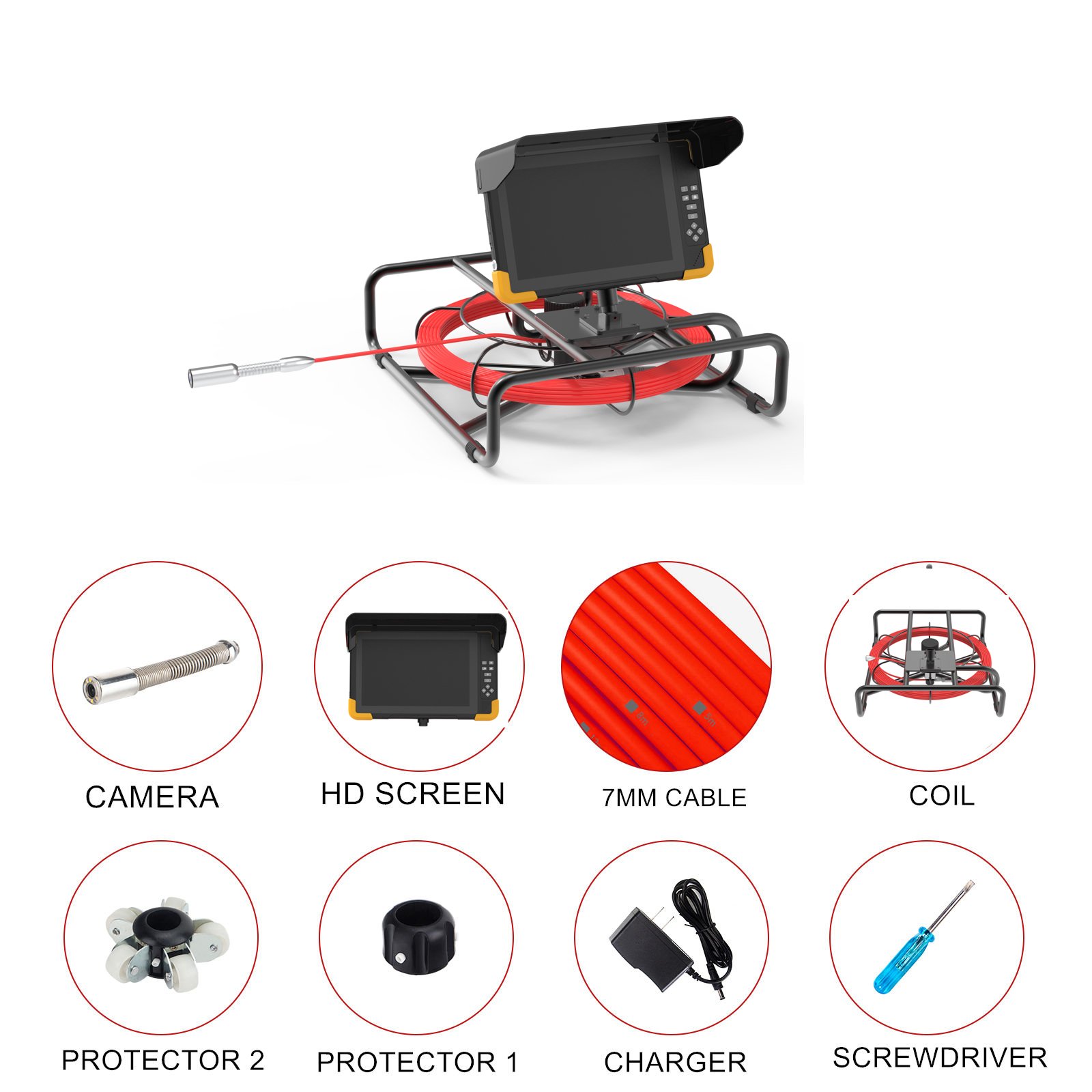10-Inch Industrial Sewer Borewell Pipe Manhole Inspection Camera 4K Recording Touch Screen 2MP 23MM HDR Drain 30m 40m 50m Analog