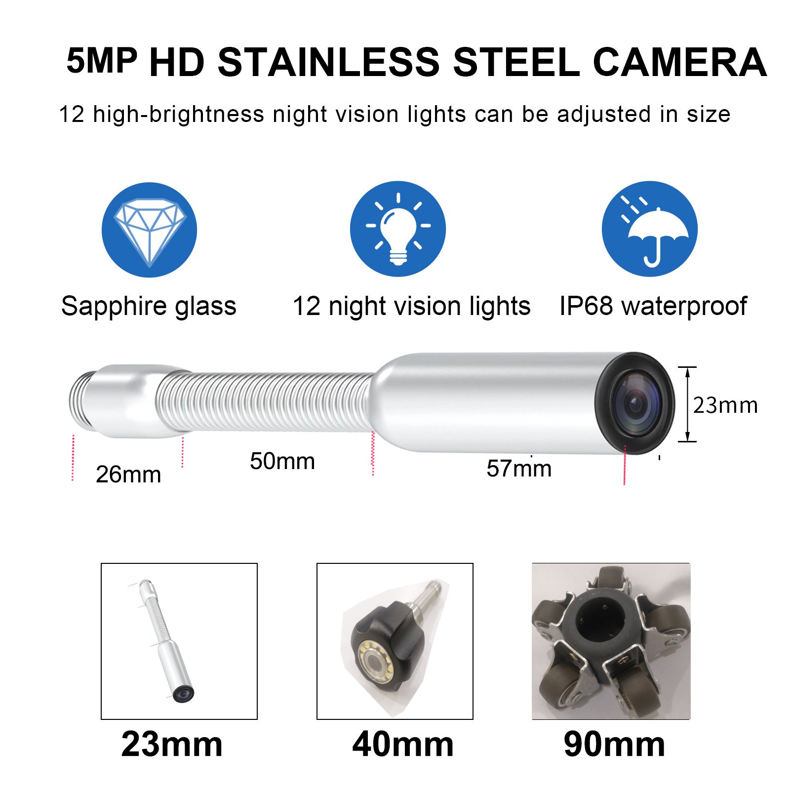 10-Inch Industrial Sewer Borewell Pipe Manhole Inspection Camera 4K Recording Touch Screen 2MP 23MM HDR Drain 30m 40m 50m Analog