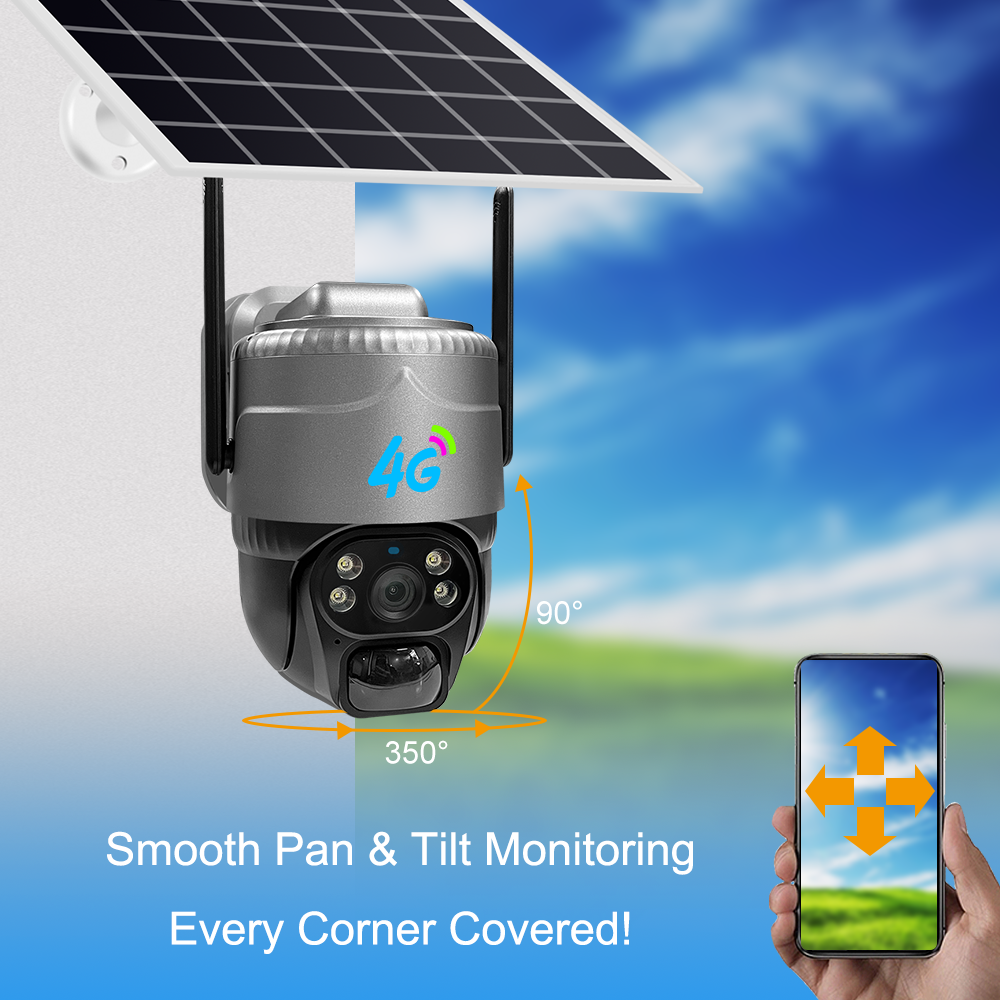 Outdoor Security Remote Control Wireless 8W Solar Panel Intelligent Monitoring V380 3MP 4G Ptz Network Solar Camera