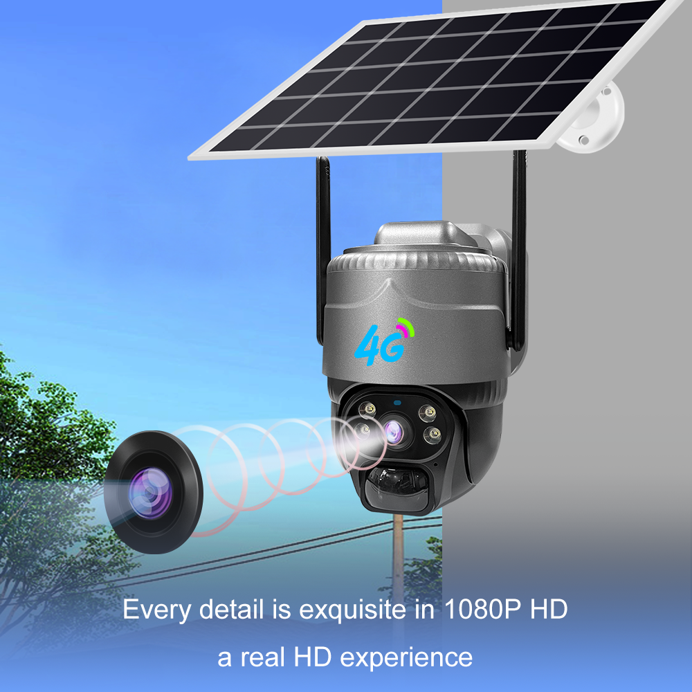 Outdoor Security Remote Control Wireless 8W Solar Panel Intelligent Monitoring V380 3MP 4G Ptz Network Solar Camera