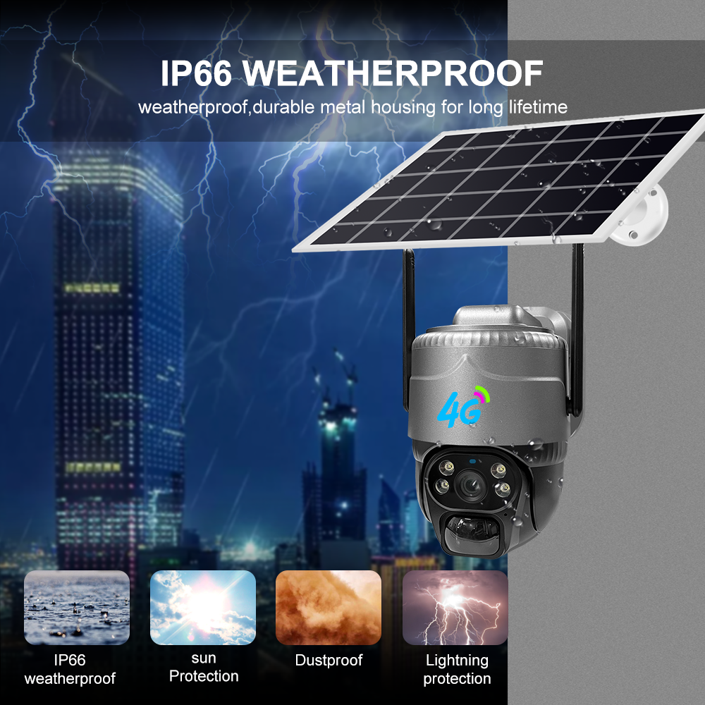 Outdoor Security Remote Control Wireless 8W Solar Panel Intelligent Monitoring V380 3MP 4G Ptz Network Solar Camera