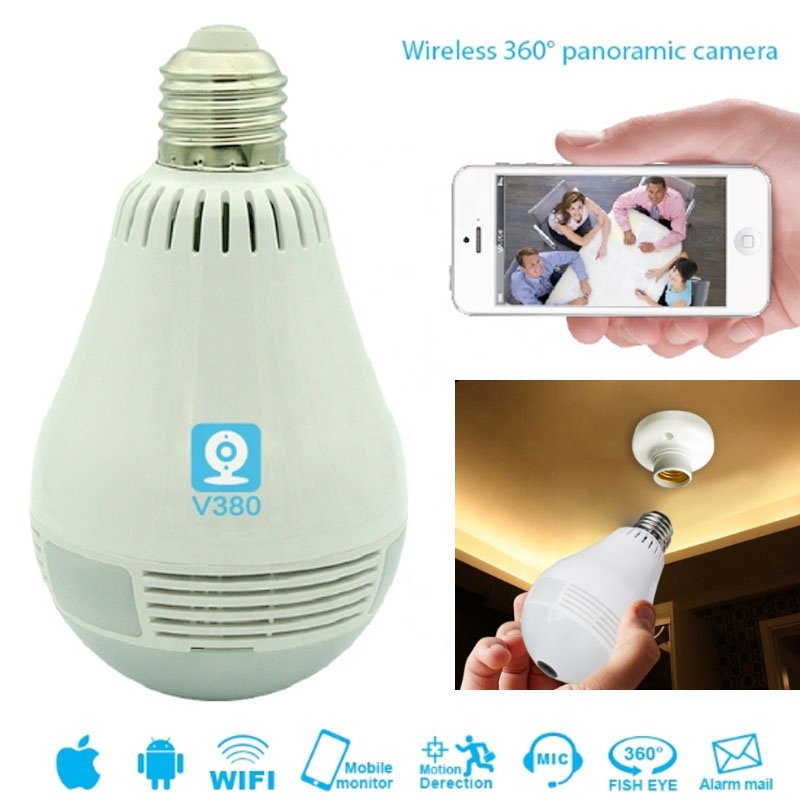 Wireless VR Panoramic light bulb Camera Fisheye 360 degrees phone app wifi camera