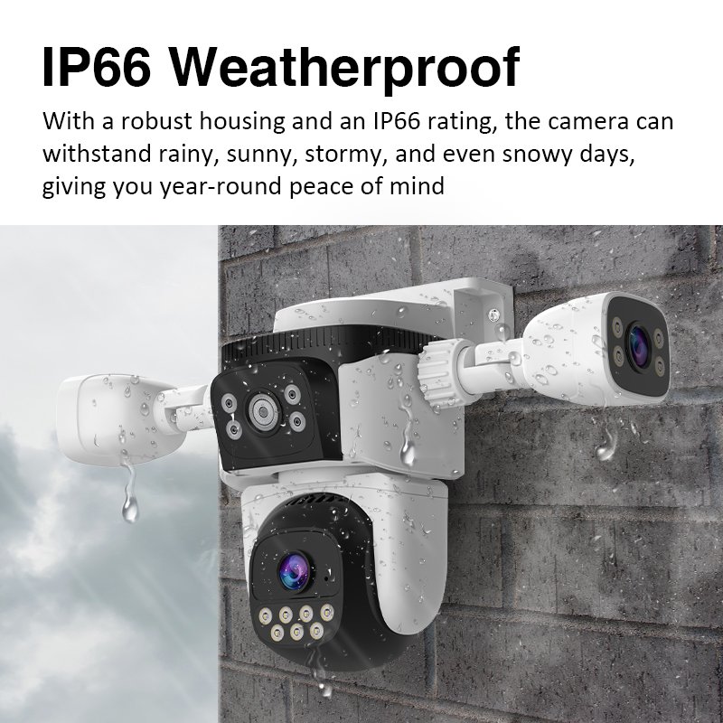 Three Lens 6MP Wireless IP66 Surveillance PTZ Camera AI Wifi Network Motion Wide Angle NVR Night Vision Outdoor Security Cameras