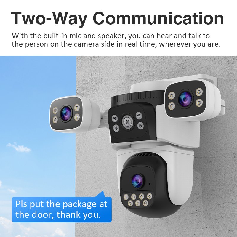 Three Lens 6MP Wireless IP66 Surveillance PTZ Camera AI Wifi Network Motion Wide Angle NVR Night Vision Outdoor Security Cameras