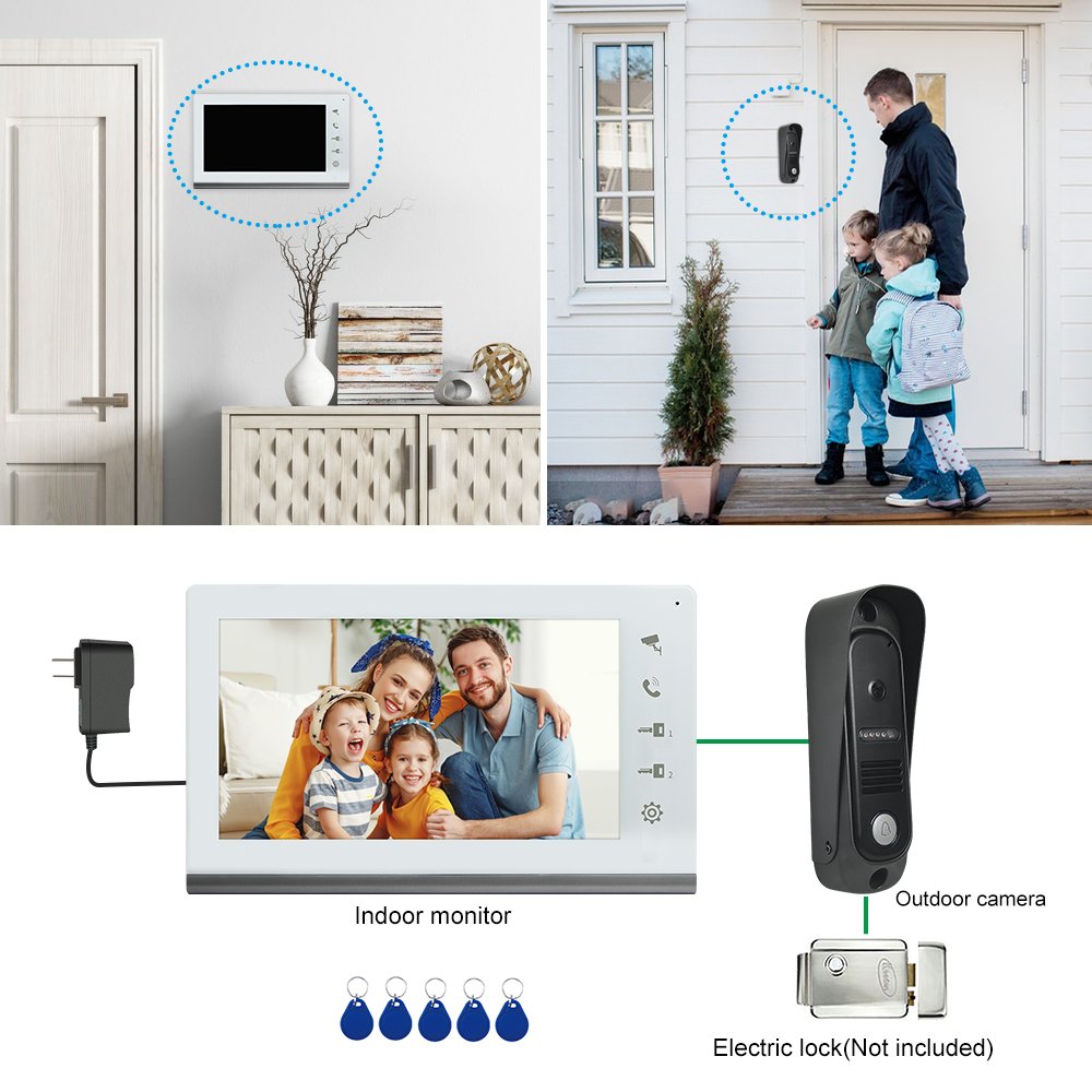 VIDEW 2pcs 7 inch Color Screen with Doorbell Camera IR Night Vision IP65 Rainproof Video Door Intercom RFID Unlock for Villa