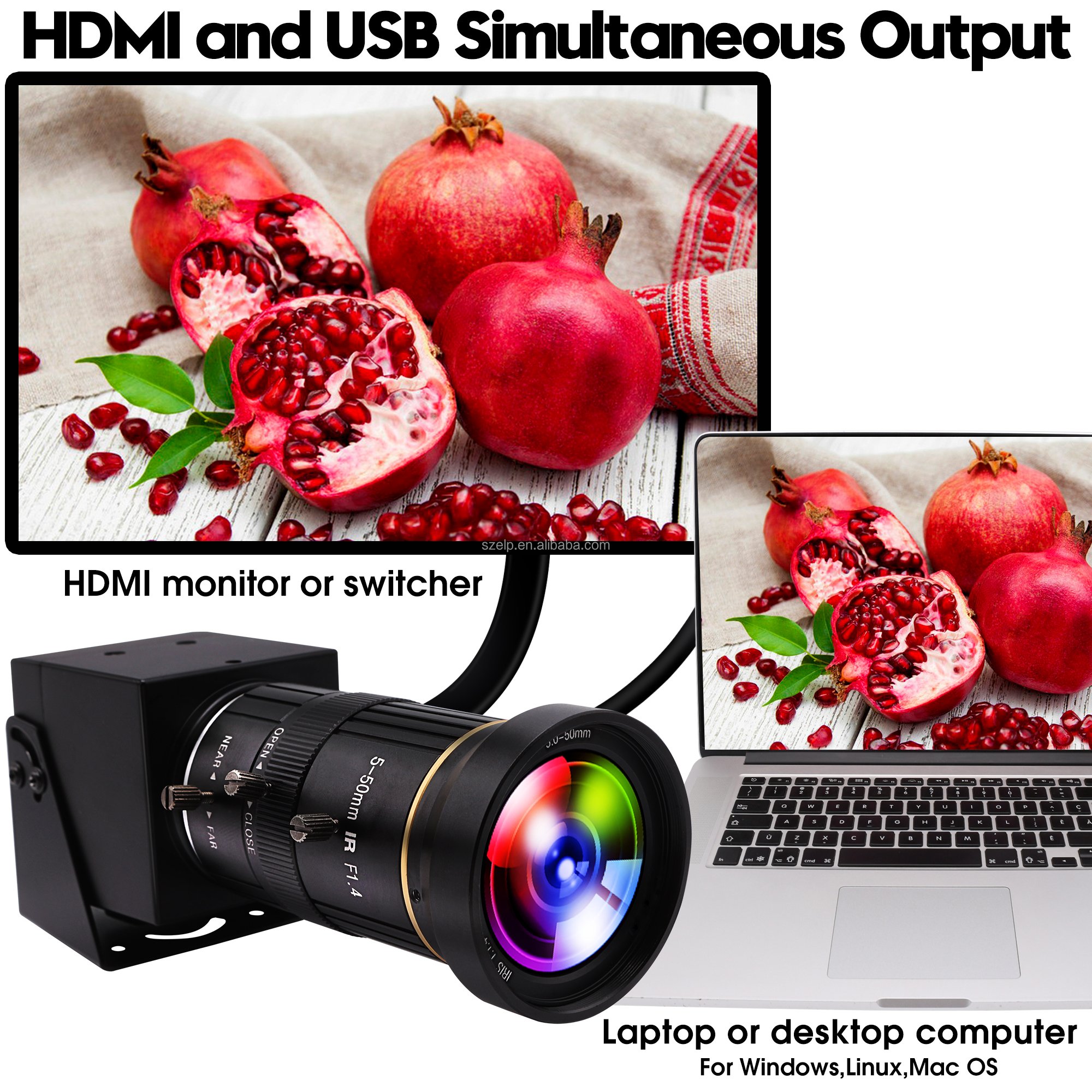 ELP 5-50mm CS Zoom USB Camera 4K IMX415 Ultra HD PC Webcam 30fps H.264 Mini Cameras with USB Cable