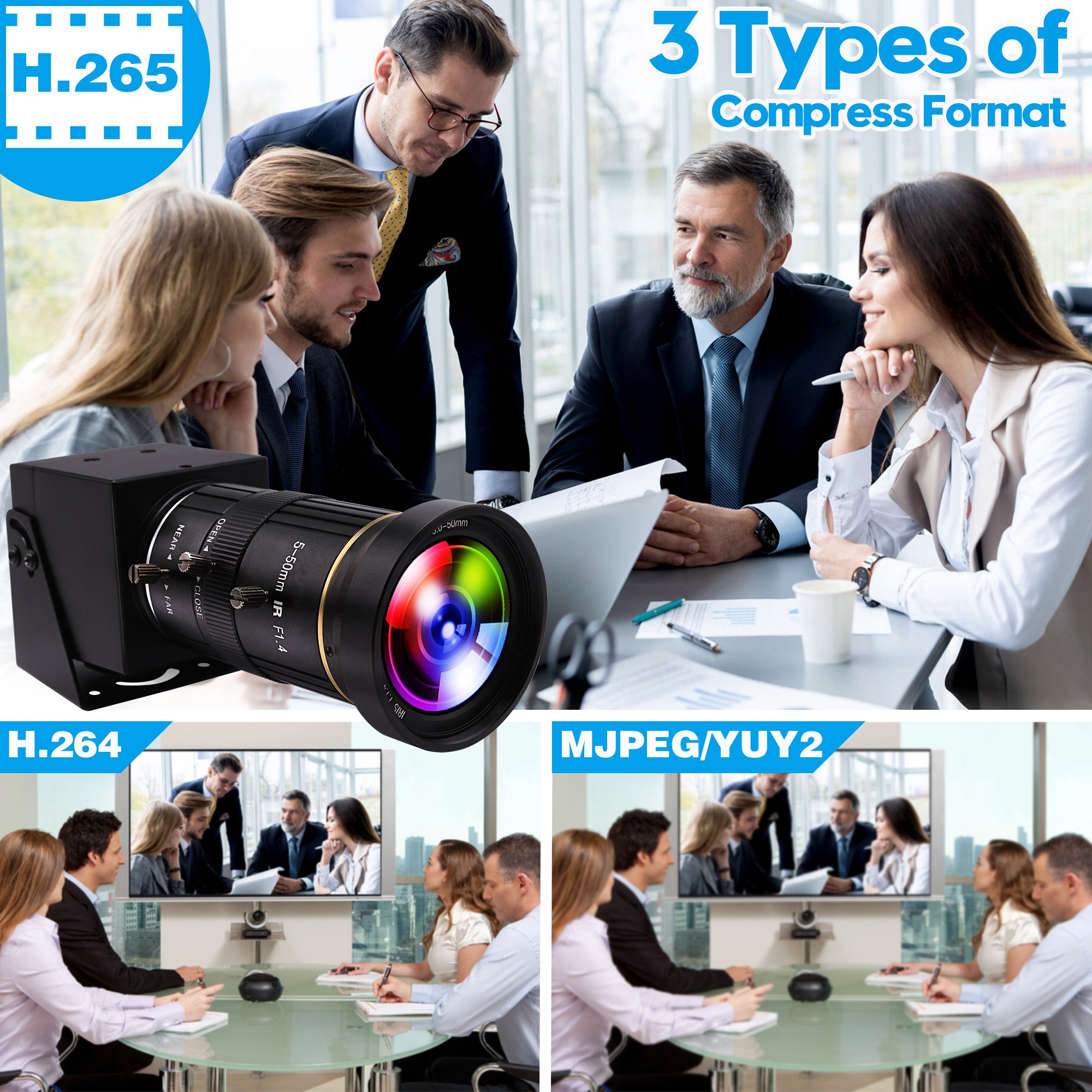 ELP 5-50mm CS Zoom USB Camera 4K IMX415 Ultra HD PC Webcam 30fps H.264 Mini Cameras with USB Cable