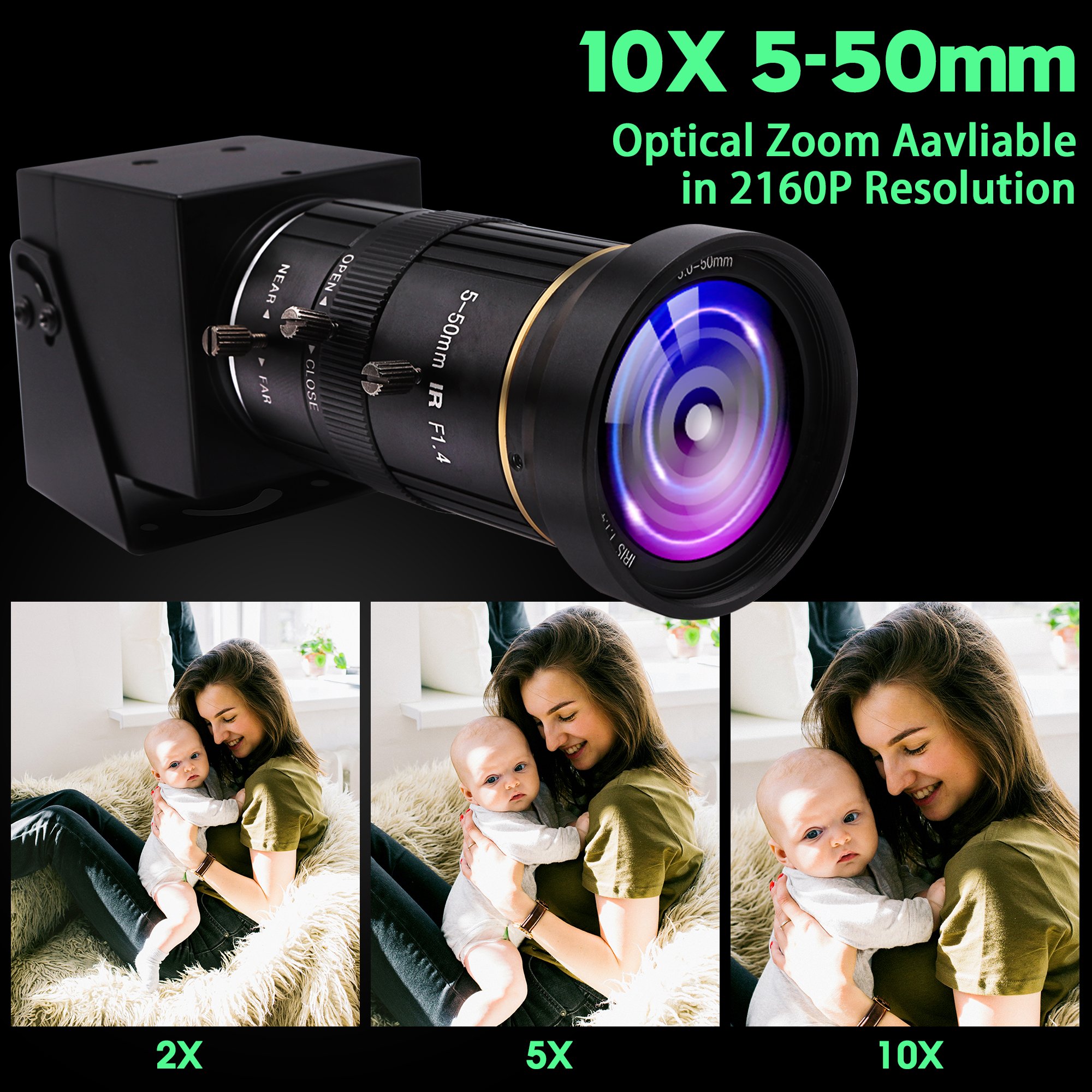 ELP 5-50mm CS Zoom USB Camera 4K IMX415 Ultra HD PC Webcam 30fps H.264 Mini Cameras with USB Cable