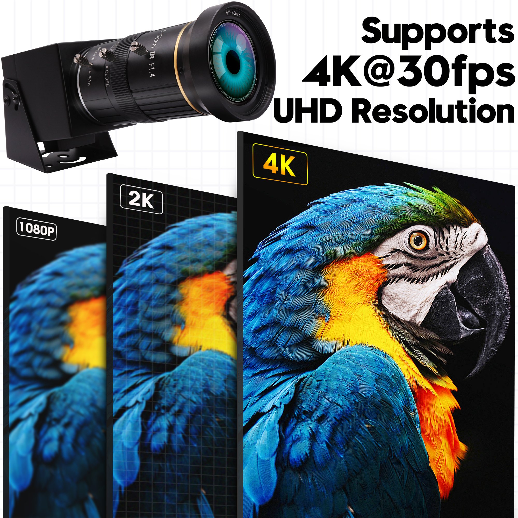 ELP 5-50mm CS Zoom USB Camera 4K IMX415 Ultra HD PC Webcam 30fps H.264 Mini Cameras with USB Cable
