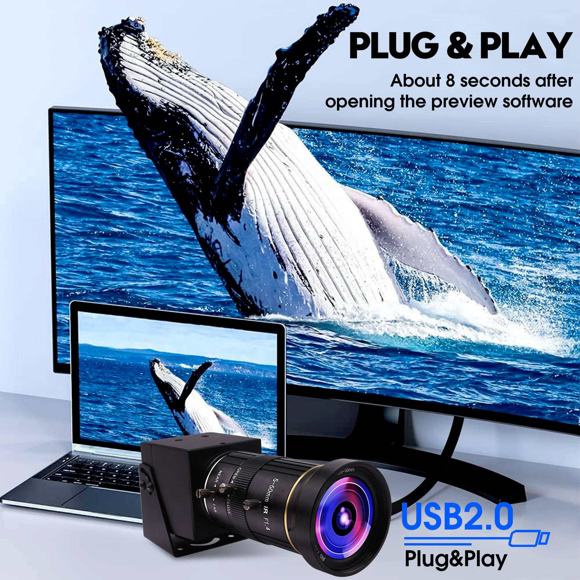 ELP 5-50mm CS Zoom USB Camera 4K IMX415 Ultra HD PC Webcam 30fps H.264 Mini Cameras with USB Cable